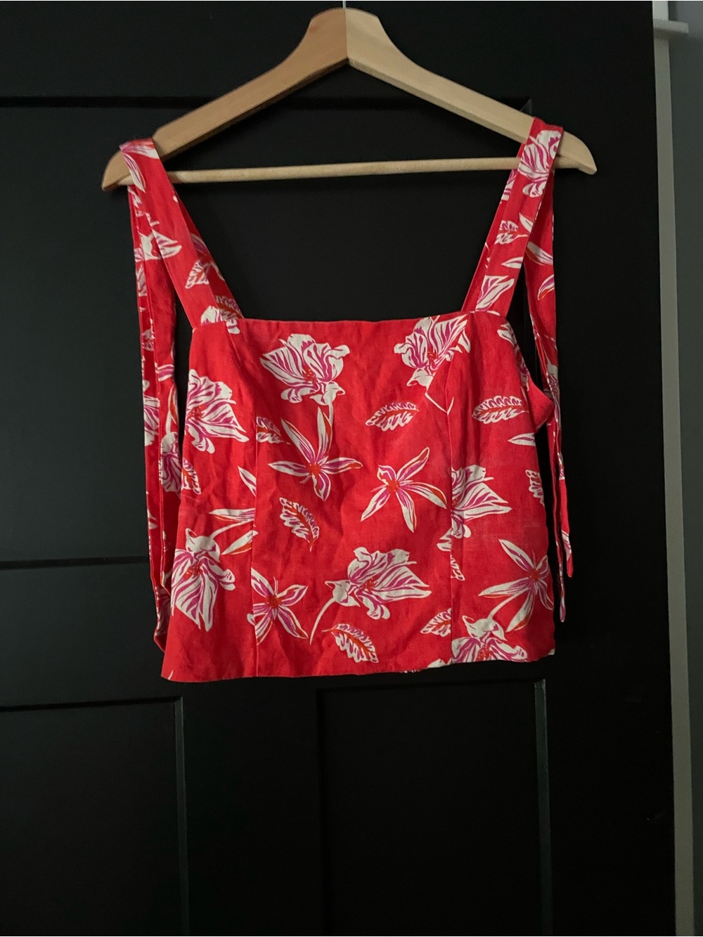 JOIE | Red Floral Linen Blend Smocked Back Tank Top Sz 2